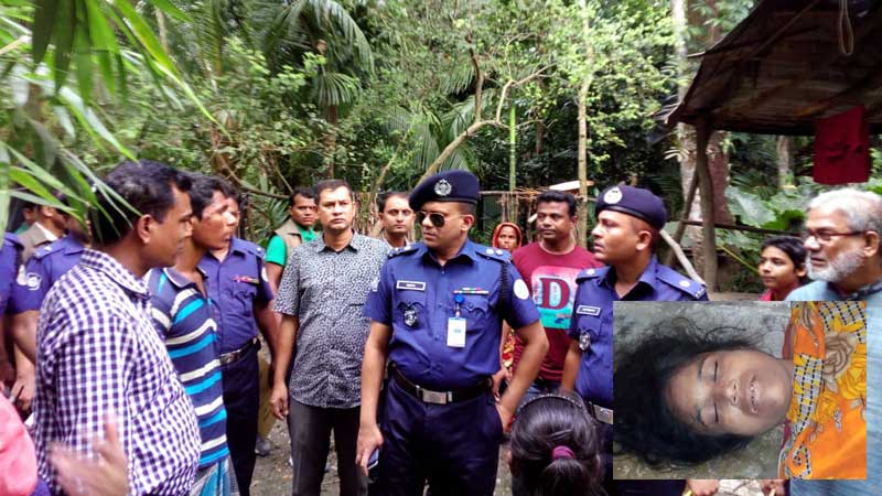 ঘটনা স্থল পরিদর্শনে জেলা পুলিশ সুপার মারুফ হোসেন, ইনসেটে নিহত আসমা বেগম ডালিম