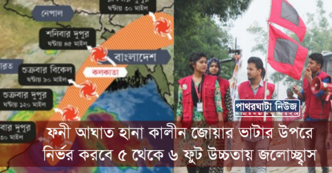 পাথরঘাটায় এখন শুধু ভয় ৫ ফুট জলোচ্ছ্বাসের উপকূলীয় ৭ নম্বর বিপত্সংকেত