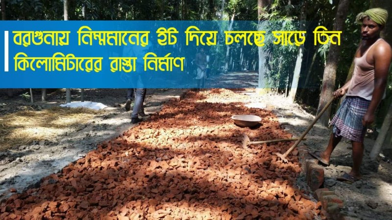 বরগুনায় নিম্মমানের ইট দিয়ে চলছে সাড়ে তিন কিলোমিটারের রাস্তা নির্মাণ