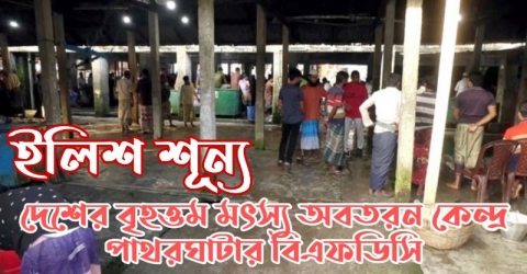 <small>খালি হাতে ফিরছে জেলে</small> ইলিশ শূন্য দেশের বৃহত্তম মৎস্য অবতরন কেন্দ্র পাথরঘাটার বিএফডিসি