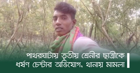 পাথরঘাটায় তৃতীয় শ্রেনীর ছাত্রীকে ধর্ষণ চেস্টার অভিযোগ, থানায় মামলা